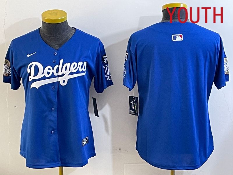 Youth Los Angeles Dodgers blank 2024 World series patch blue jersey 202411221->tennessee titans->NFL Jersey